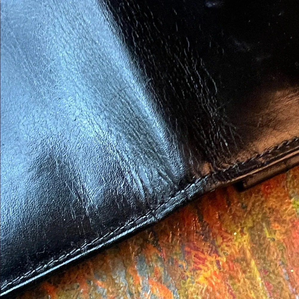 Dunhill Black Leather Long Bifold Wallet Minimalist style Card holder men Auth.